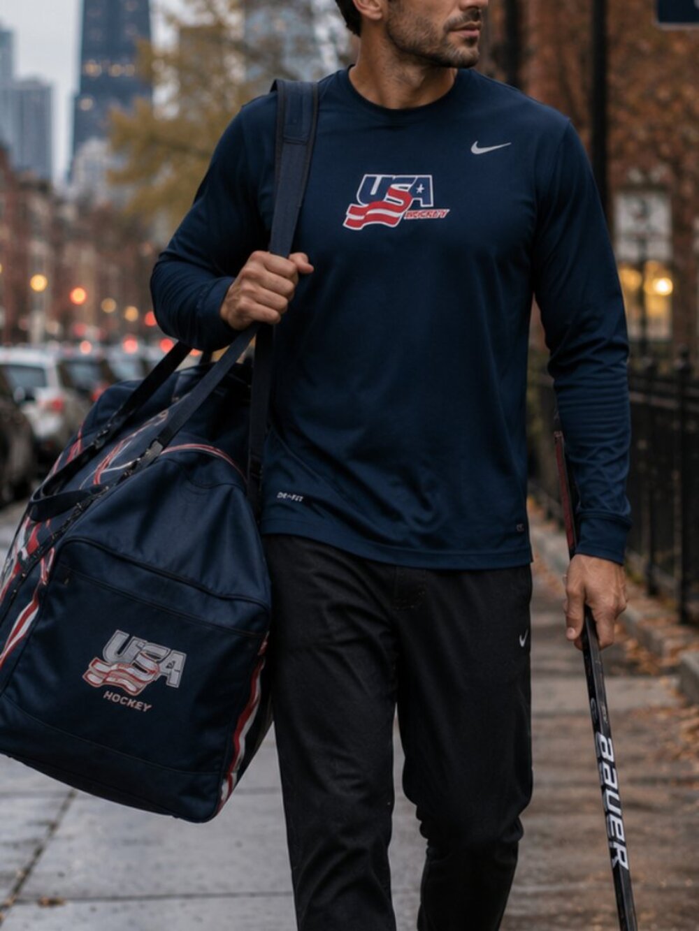 Nike Navy USA Hockey Long-Sleeve Performance Tee